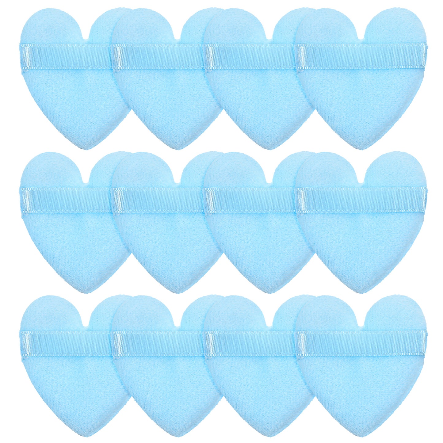 Mabor 12Pcs Blue Face Powder Puff, Heart Shaped Pressed Loose Powder Puffs for Applying Face, Normal Size Soft Reusable Velour Makeup Setting Tool for Women