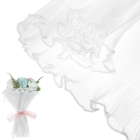 Flower Wrapping Mesh Paper White Pearl Edge Bouquet Packaging Paper Wrinkled Translucent Lace Mesh Florist Floral Papers for Bouquets Weddings Valentine's Day Mother's Day (143.7x10.62 Inches)