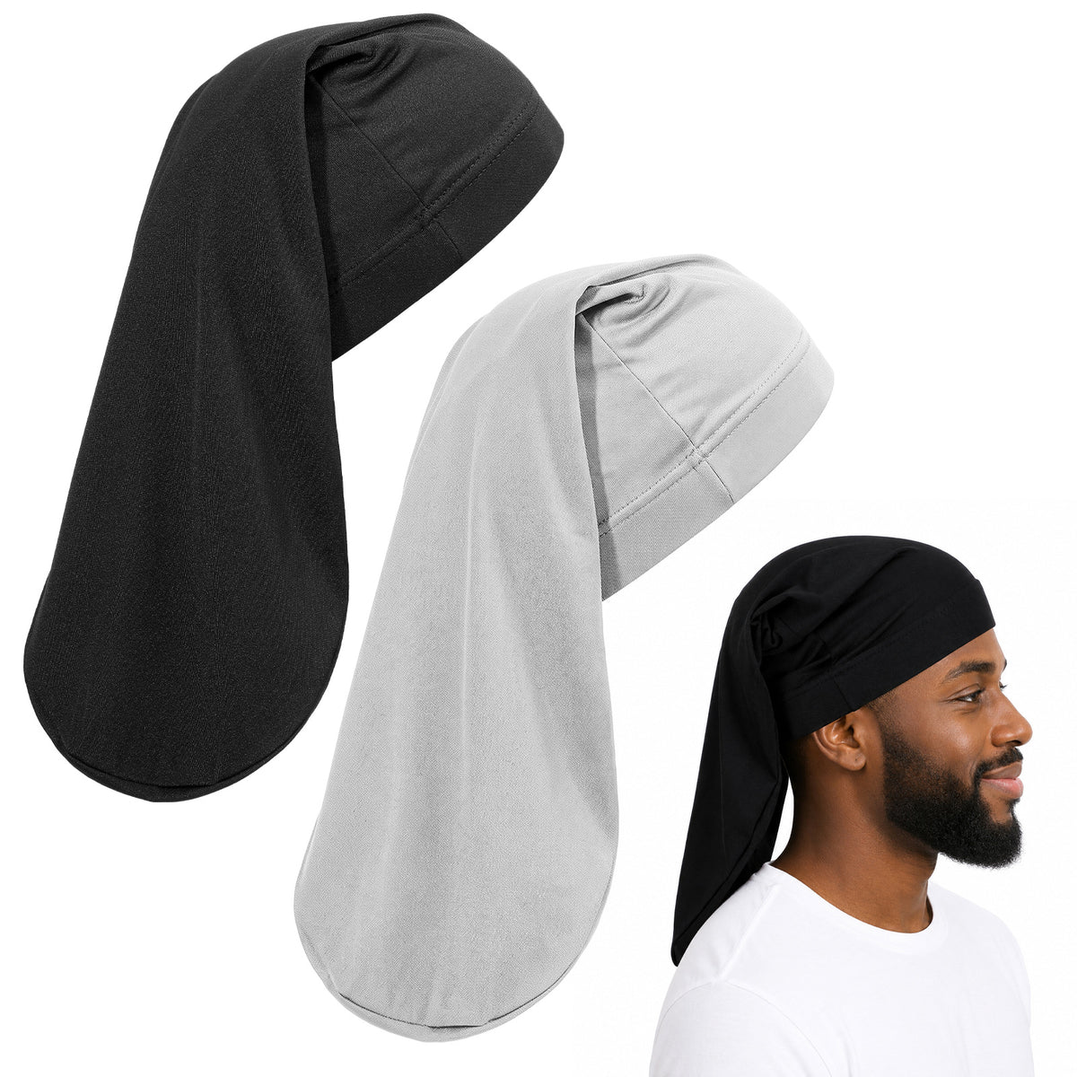 Matwsec 2PCS Dreadlock Caps for Men Black Loc Cap