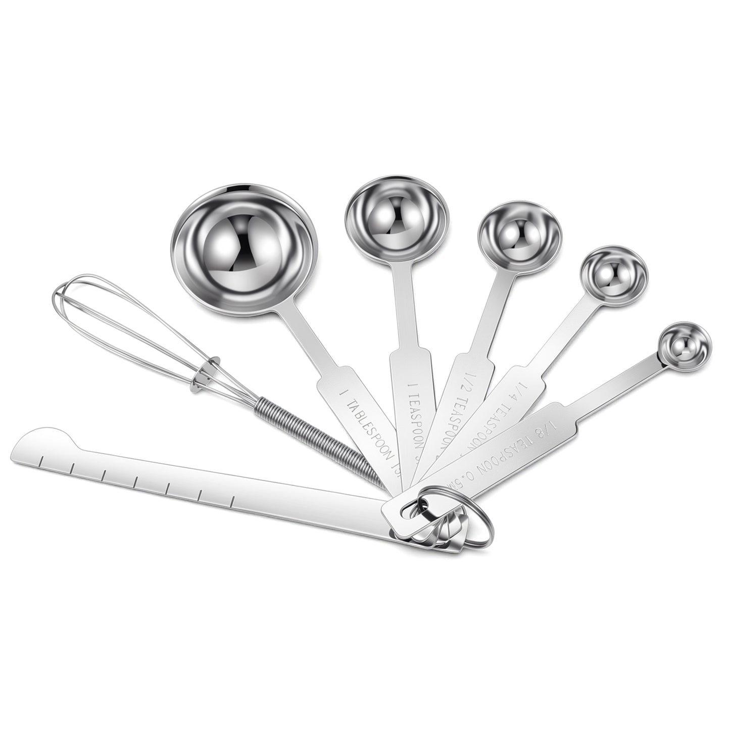 Ouligay Stainless Steel Measuring Spoons Set of 7 with Leveler and Stir, Metal Measure Spoons, Teaspoon & Tablespoon Coffee Scoop Measuring Spoon for Coffee, Tea, Cooking, Baking and More