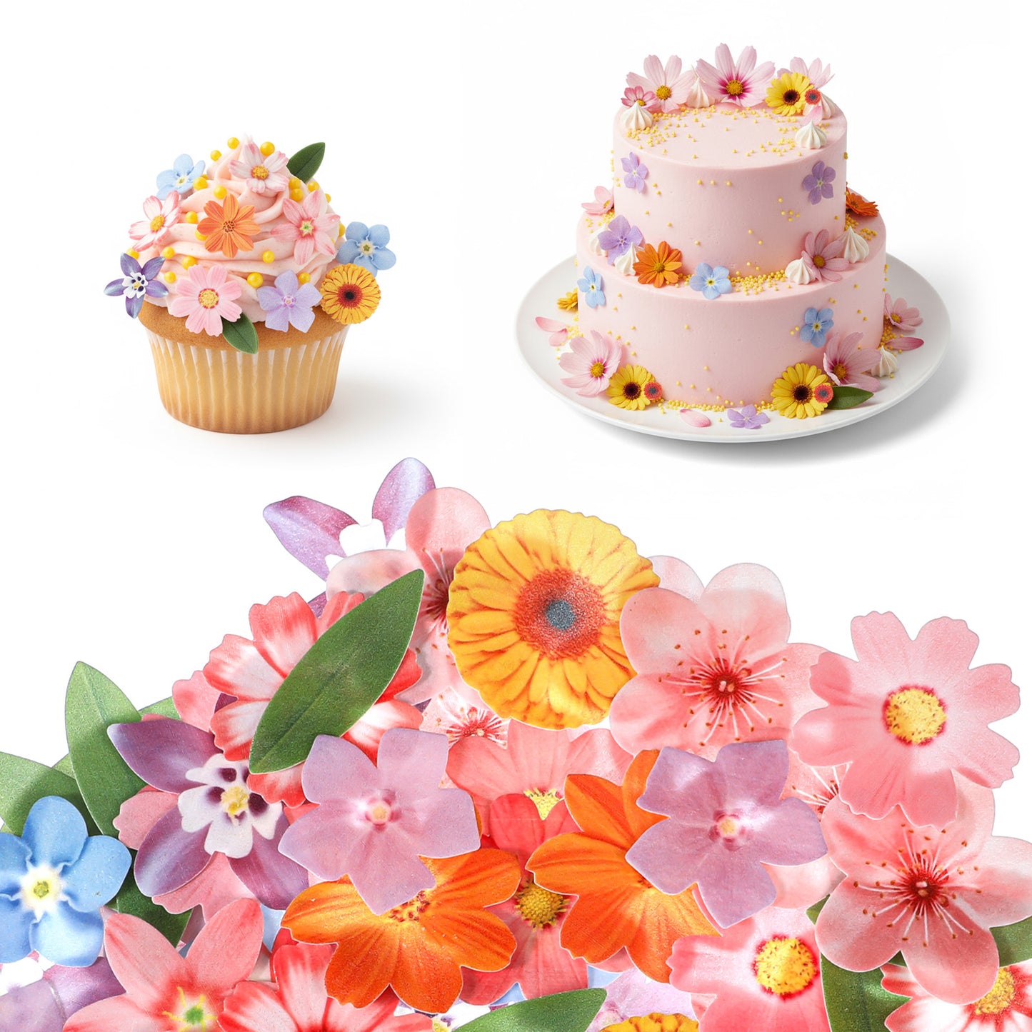 Matwsec 50PCS Edible Flowers Cake Decorations Edible Flowers for Cakes Flower Cupcake Toppers for Wedding Birthday Themed Party Cake Bridal Shower Decoration