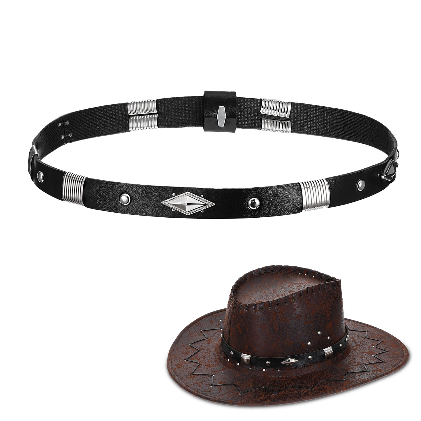 Leather Cowboy Hat Bands for Men Women,Ymapinc Black Western Hat Accessories for Cowboy Hats, Stetson, Fedora,Handmade Hatband with Decorative Silver Conchos Nonadjustable