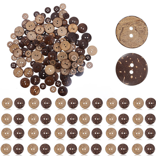 140pcs Natural Coconut Shell Sewing Buttons,2 and 4 Hole Large Wooden Buttons,Brown Wooden Button for Crafts Sewing, Shirt, Clothing Replacement, Button Crochet Projects Crafts Decoration