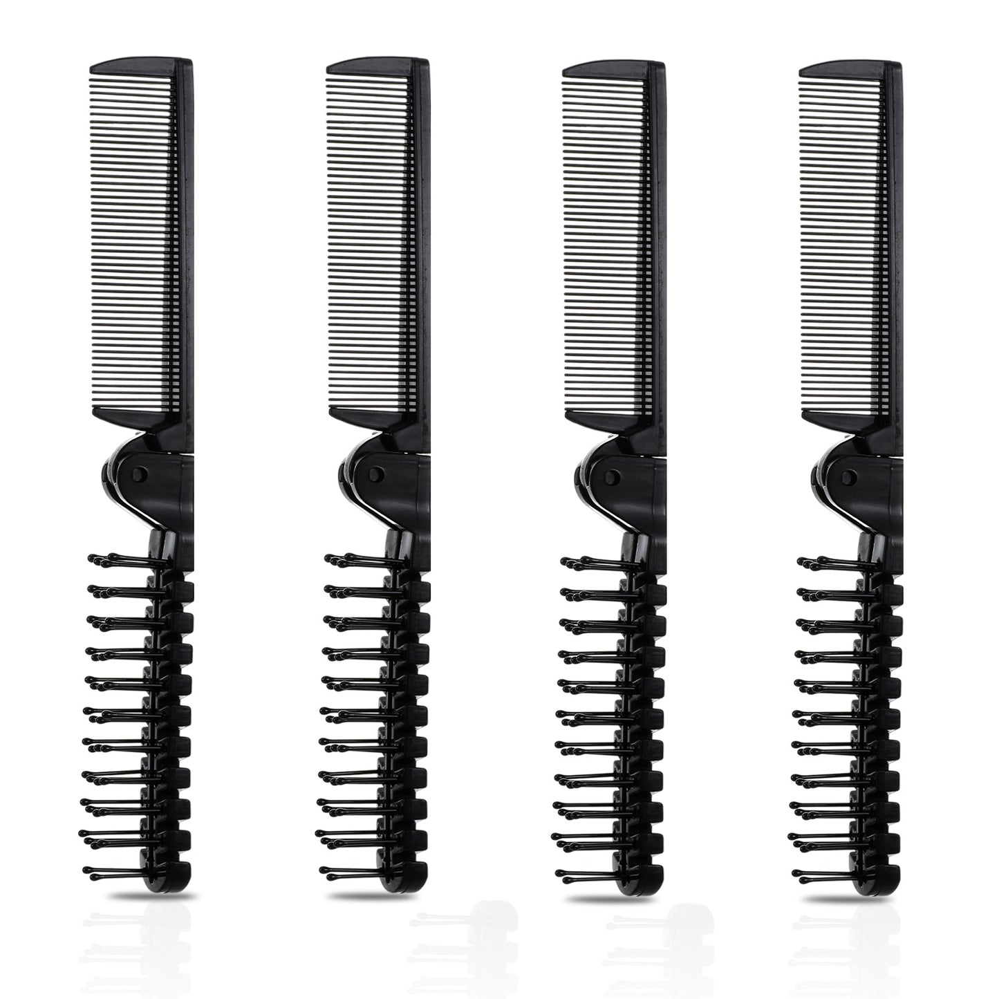 Tyqour 4PCS Folding Hair Brush Set, Travel Folding Comb, Portable Foldable Hair Brush for Men & Women, Pocket Size, Black