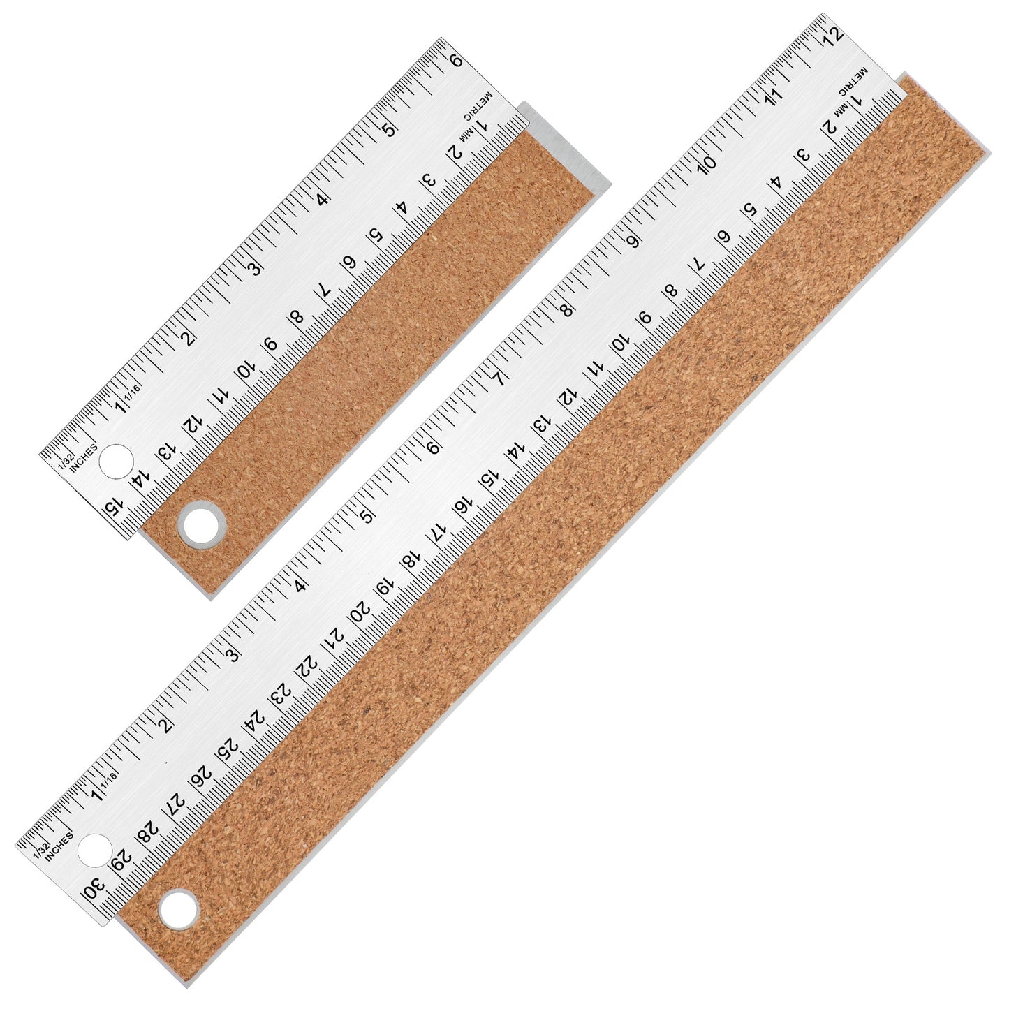 2 Pcs Metal Ruler With Cork Backing Stainless Steel Rulers Imperial Metric Ruler Non-Slip Prevent Ink Leakage Prevent Ink Leakage Cork Base Rulers With Inch & Centimeters For School Office Drafting