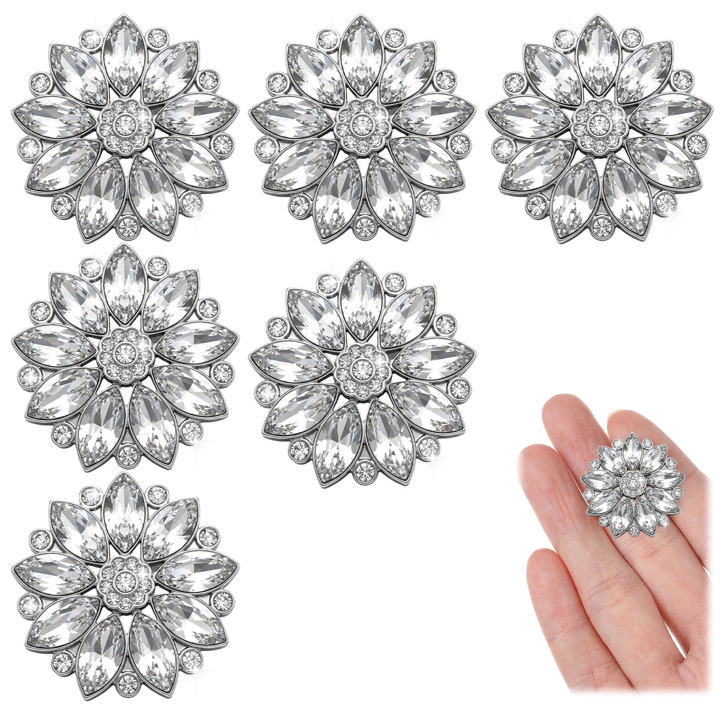 Ouligay 8 PCS Rhinestone Buttons for Clothing 27mm Silver Crystal Buttons Fashion Snowflake Button Covers for Clothes, Sewing Wedding Bridal Clothes, DIY Crafts Decorations Supplies