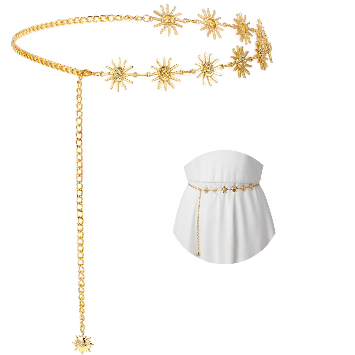 Matwsec Gold Waist Belt Hip Chain Metal Sun Belt Sunflower Gold Waist Chain Belts for Women Adjustable Body Link Belts