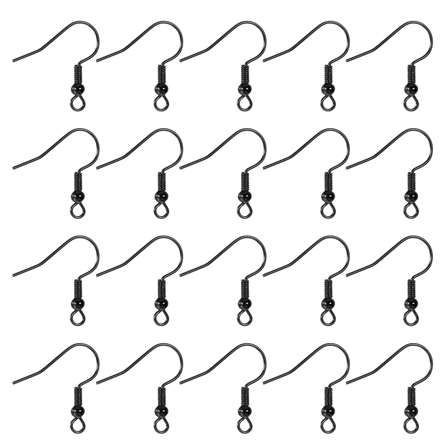 200Pcs Black Earring Hooks Hypoallergenic Earring Hooks Hypo Allergenic French Ear Wires with Ball and Coil 18mm Fish Hook Earrings for Jewelry Making DIY Earring Parts Supplies Accessories