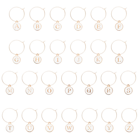 Ymapinc 26 Pcs Letters Wine Charms for Stem Glass, Wine Classy Charm Rings for Wine Glass Markers with Elegant Tags Charms for Wine Champagne Party Decorations