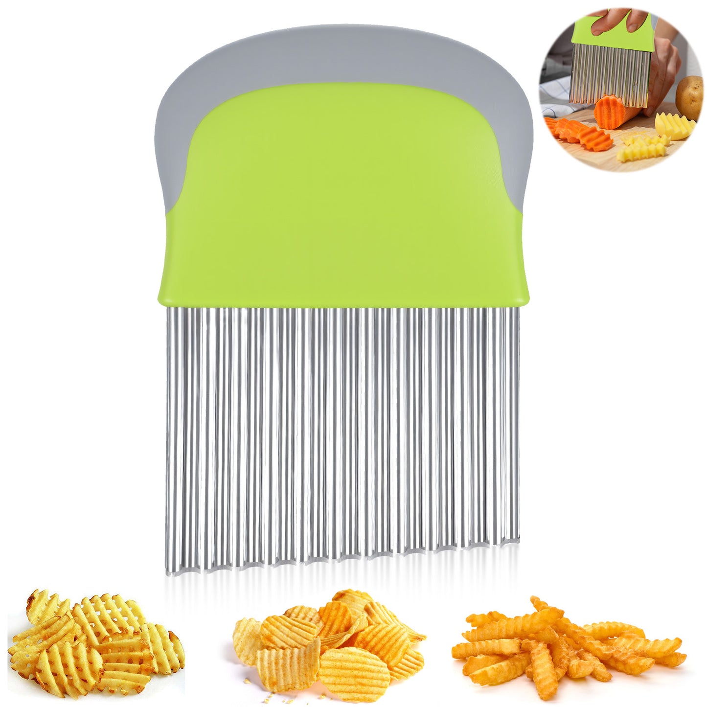Crinkle Cutter for Veggies Fries Stainless Steel Blade Potato Slicer French Fry Crinkle Cutter Carrot Chip Vegetable Wavy Slicer Chopper Cutting Tool for Potatoes Cucumbers