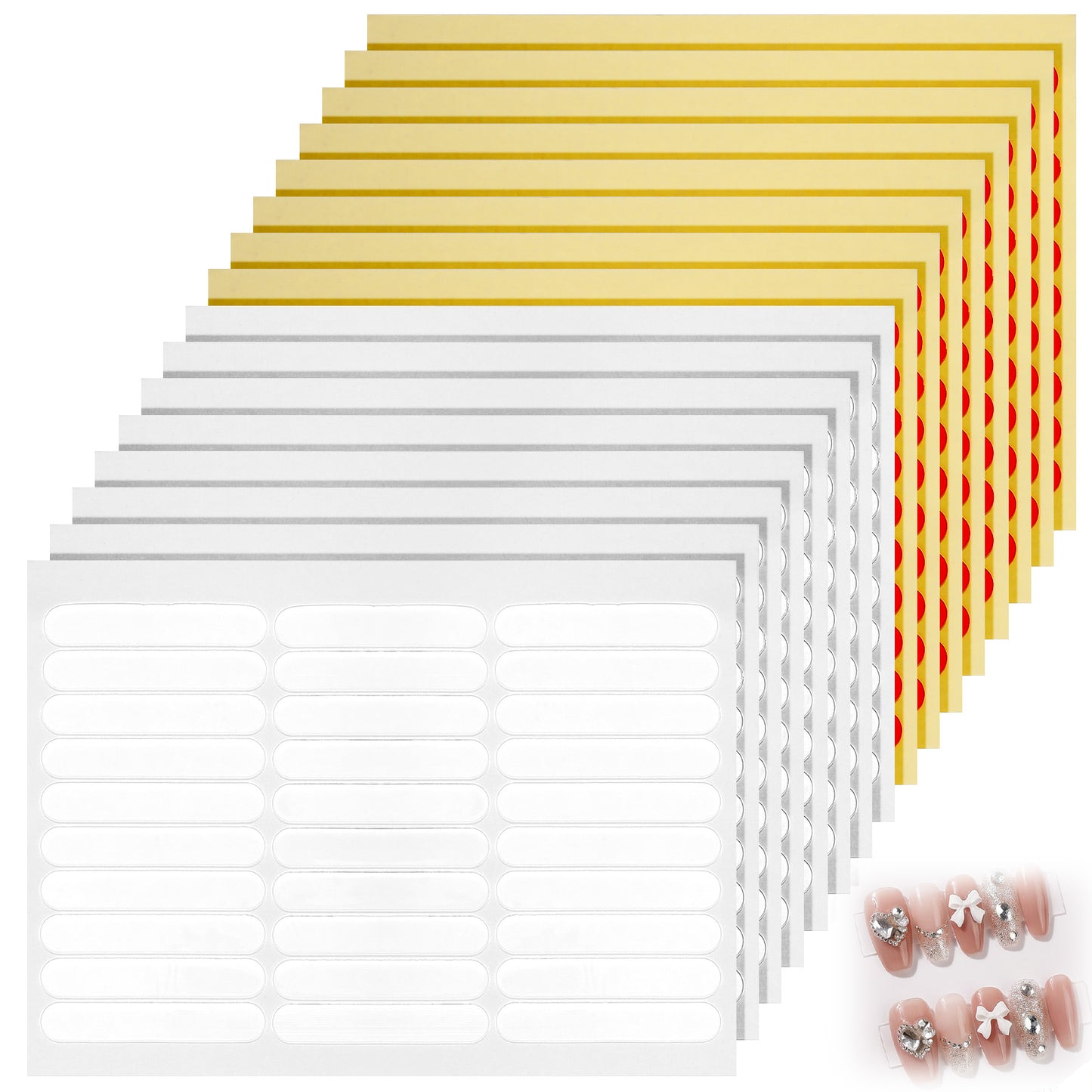 Bremorou Double sided nail tape for press on nails clear adhesive mounting tapes nail art display strip tape for fake nail packaging storage & manicure organization