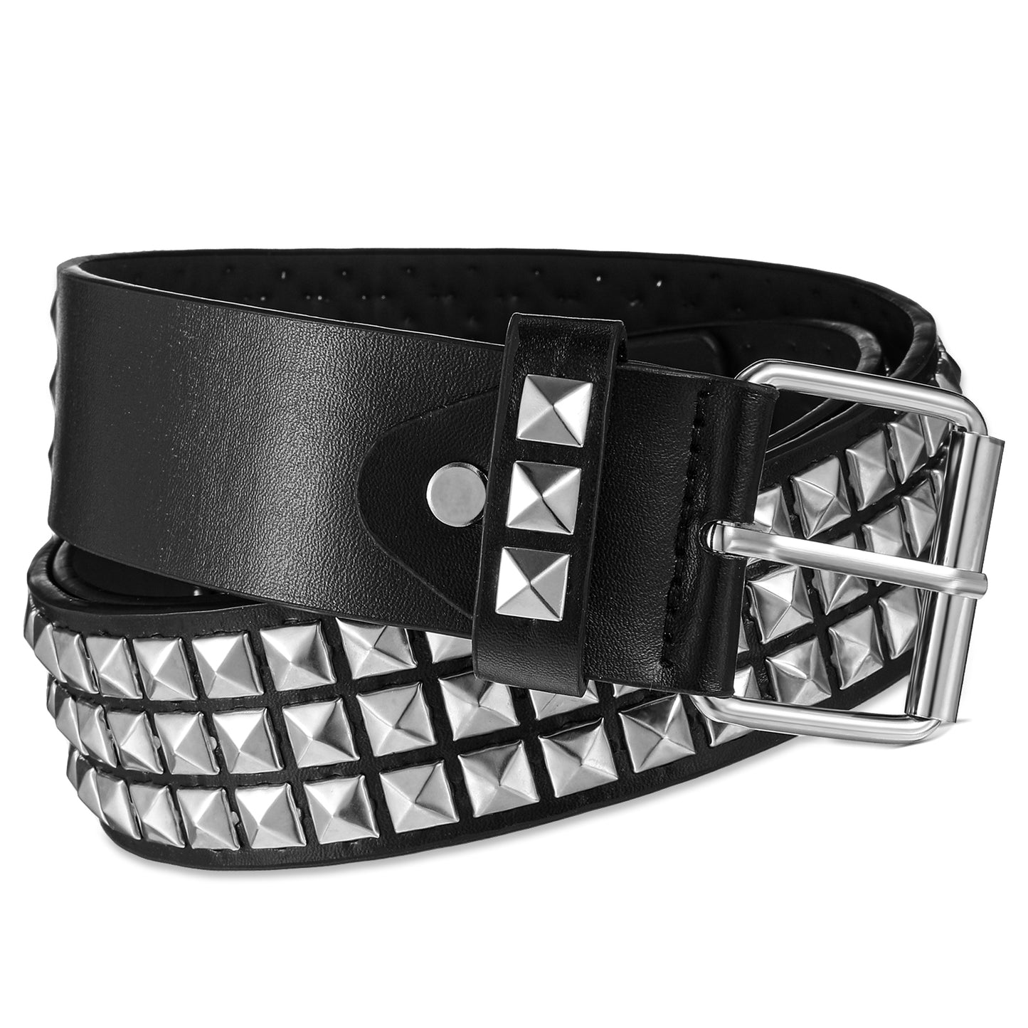 Black Studded Belt, Metal Punk Rock Rivet Belt with Bright Pyramid Studded, Y2k Accessories, Women Fashion Leather Belts, Ladies Belts for Jeans Dress Pants