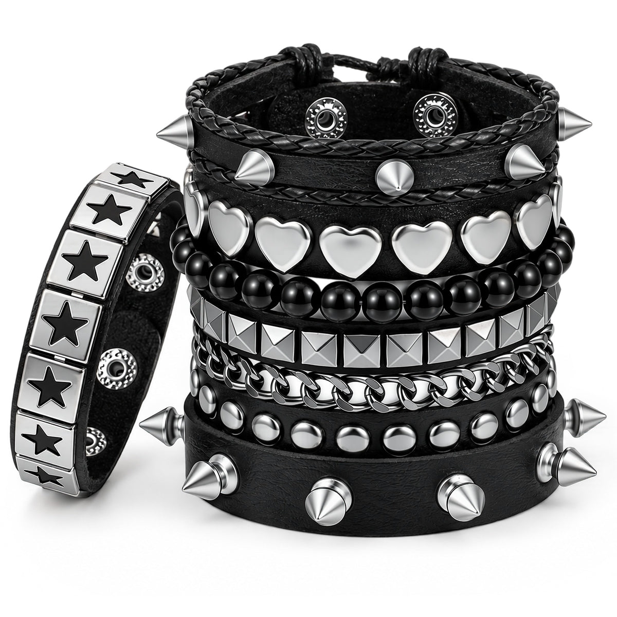 RAHHLIZS 6Pcs Punk Bracelets Y2K Studded Bracelets for Women Men