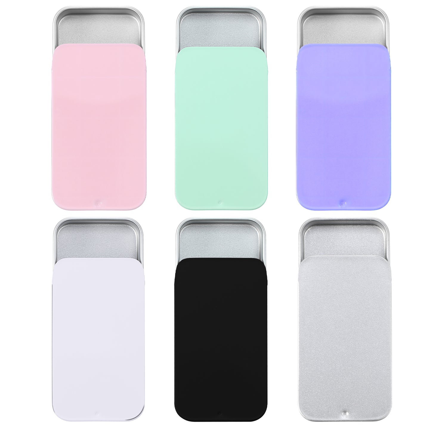 Matwsec 6PCS Metal Tin Box Containers, Mini Rectangular Slide Top Tin Box 2.36×1.34×0.43in Small Empty Container for Candies Jewelry Crafts Pills Survival Kit 6 Colors