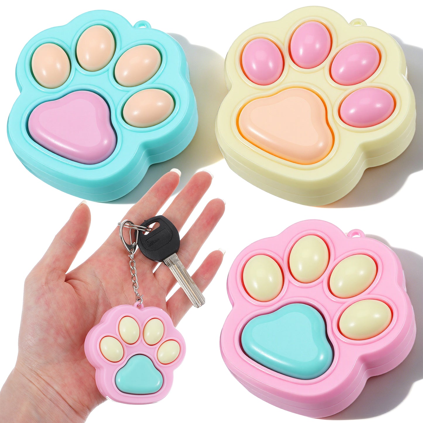 Matwsec 3 Pcs Cat Paw Fidget Keychains, Clicky Fidget Toys, Cute Mini Fidgets, Fidgets Clicker Anxiety and Stress Relief for Adults