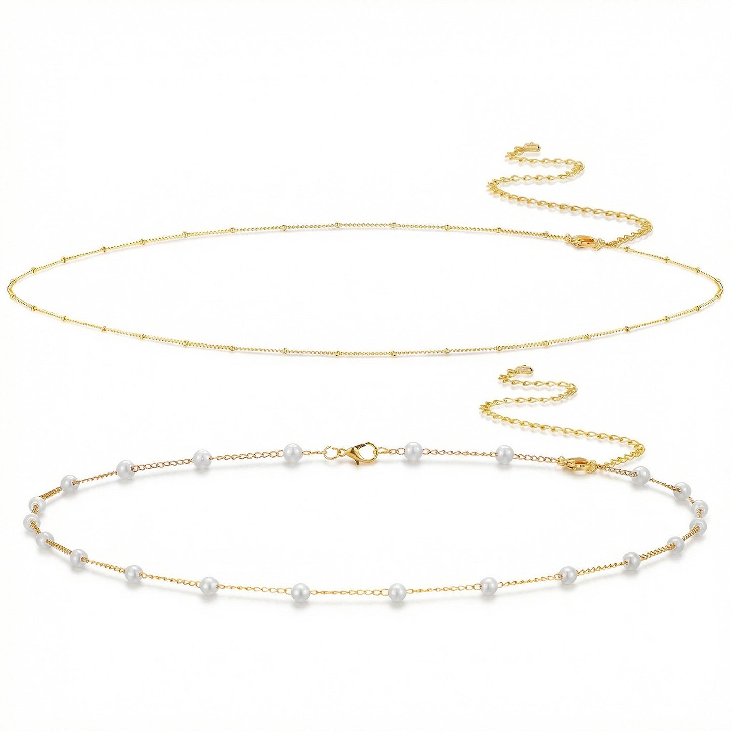 Nogeqi 2 Pcs Belly Chains for Women, Adjustable Body Chain with Pearl, Gold Waist Chain,Boho Body Jewelry for Women Backless Dress Trendy Sexy Beach Accessories