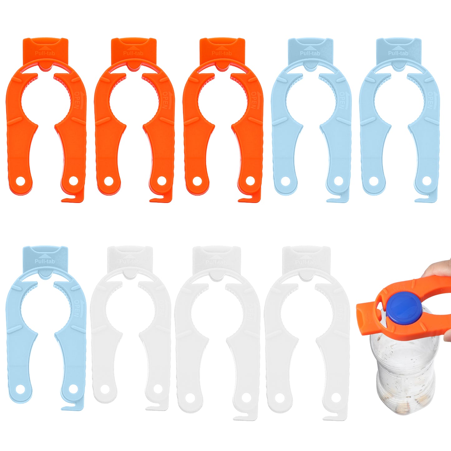 9 Pack Plastic Bottle Cap Opener 3 in 1 Multi-Purpose Water Bottle Opener Easy-Grip Lightweight Ergonomic Soda Can Openers for Arthritic Hands Home Kitchen Camping Outdoor Adventures Orange Blue White