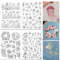 Water Soluble Embroidery Patterns, Mabor 4Pcs Flower Embroidery Stickers Wash Away Dissolvable Stick & Sew Embroidery Stabilizer for Hand Sewing Lovers