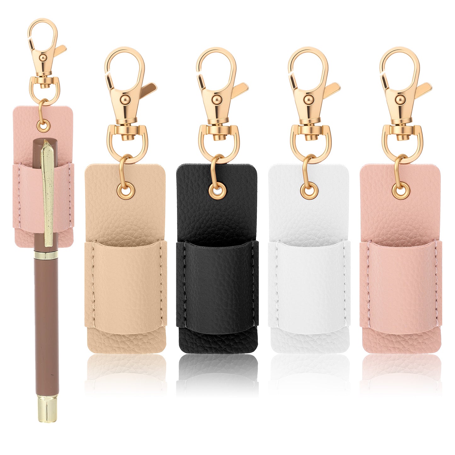 Nogeqi 4 Pcs Portable Lanyard Pen Holder, Anti-Lost Single Pen Lanyard Badge, Pocket PU Leather Pens Keychain Holder for Nurses Courier Clerk Teacher Office School
