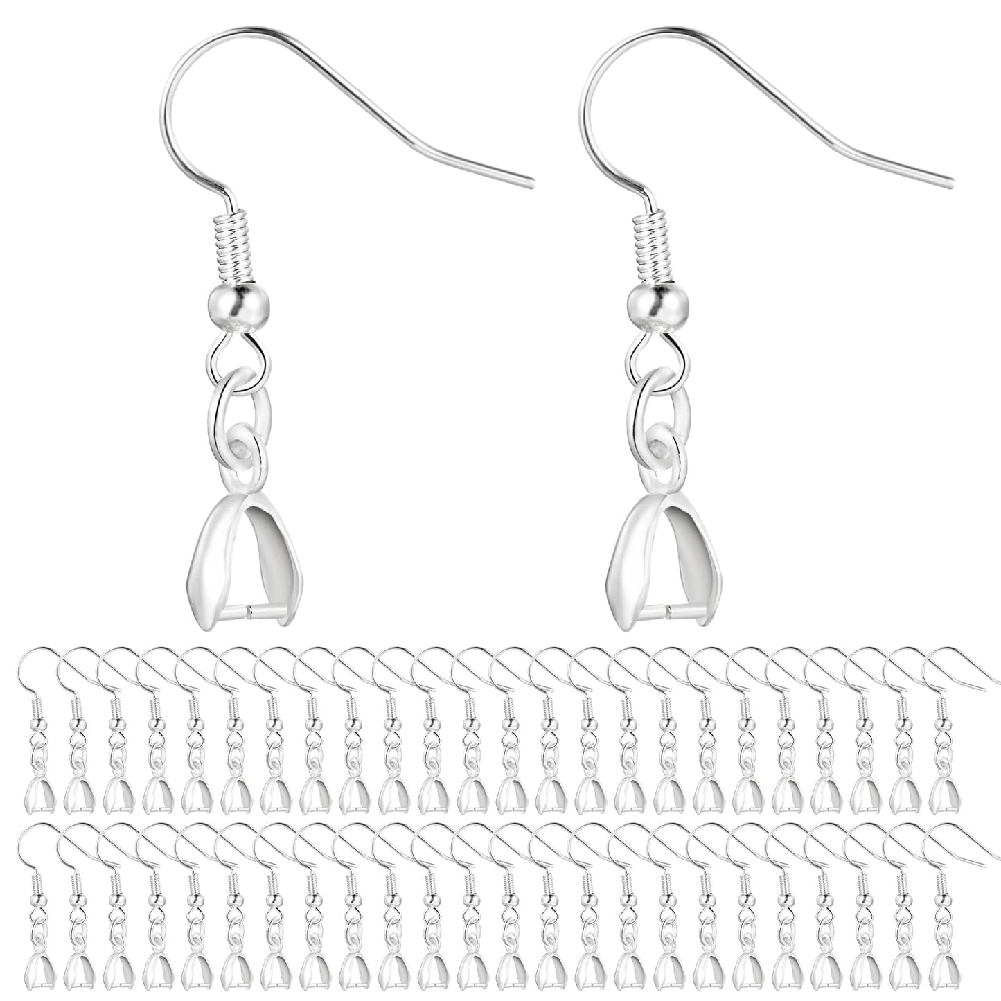 Silver Earring Hooks, 50PCS Earrings Hooks with 50PCS Silicone Earring Backs, Ear Wires Fish Hook Earring Hypoallergenic French Ear Wire Buckle Fish Hooks for DIY Earrings Jewelry Making