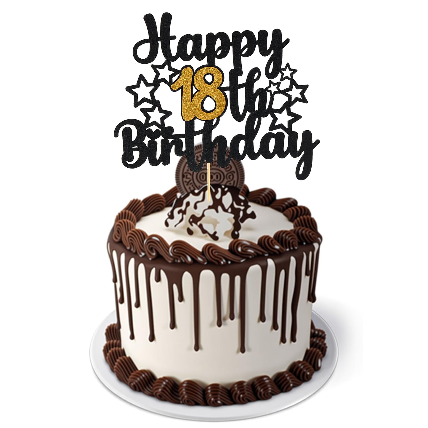 Nogeqi Cake Decoration 18th Birthday Boy Girl Happy 18th Birthday Cake Decoration 18th Glitter Black Gold 18th Cake Decoration Teenager 18 Cake Topper Cake Decoration 18th Birthday Boy Girl