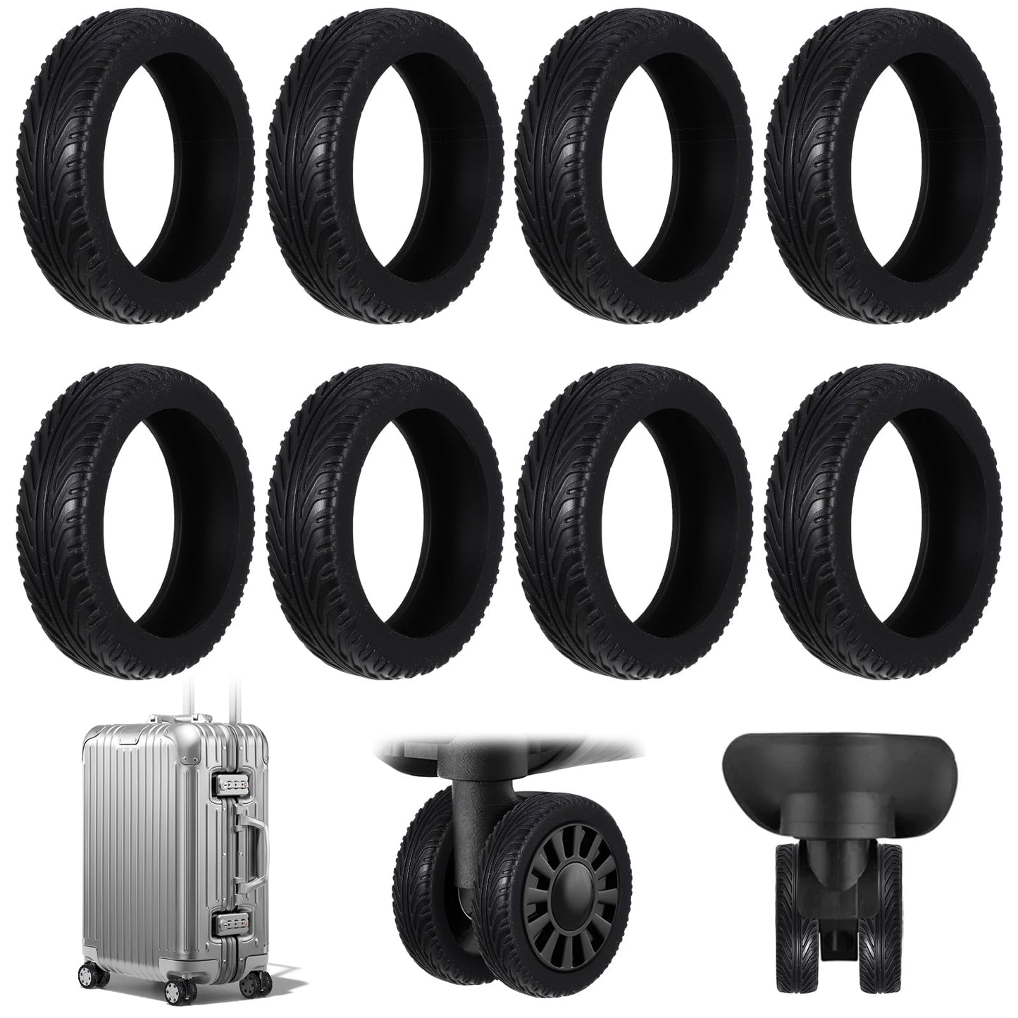 Tyqour 8pcs Silicone Suitcase Wheel Protectors, Suitcase Wheel Covers, Resistant Luggage Wheel Protector Covers, Luggage Accessories Anti Noise for Protect Suitcase Wheels
