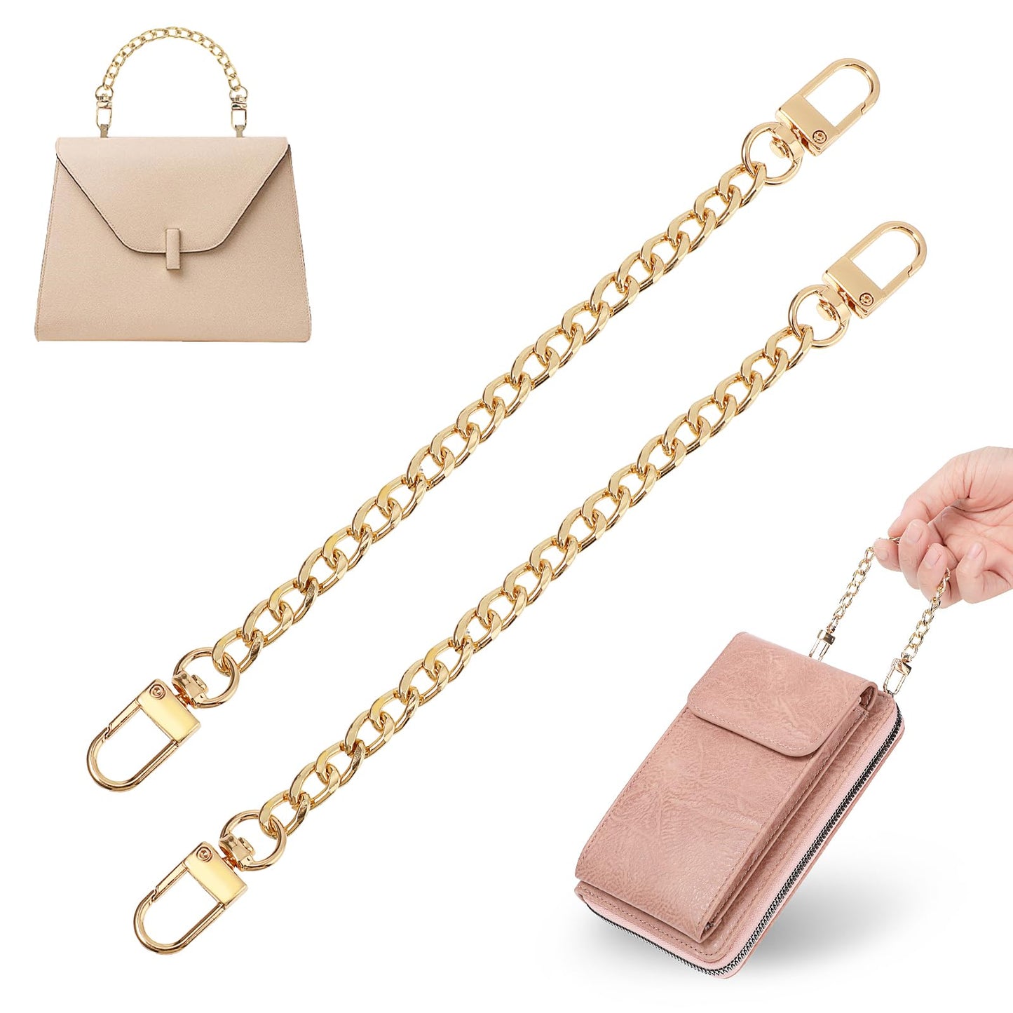 2Pcs Gold Chain for Purse Handbag Chain Purse Chain Strap Handbag Chain Short Chain for Purse Golden Aluminum Bag Flat Chain Strap Alloy Swivel Clasps Handbag Chain Straps for Crossbody Bags Purses