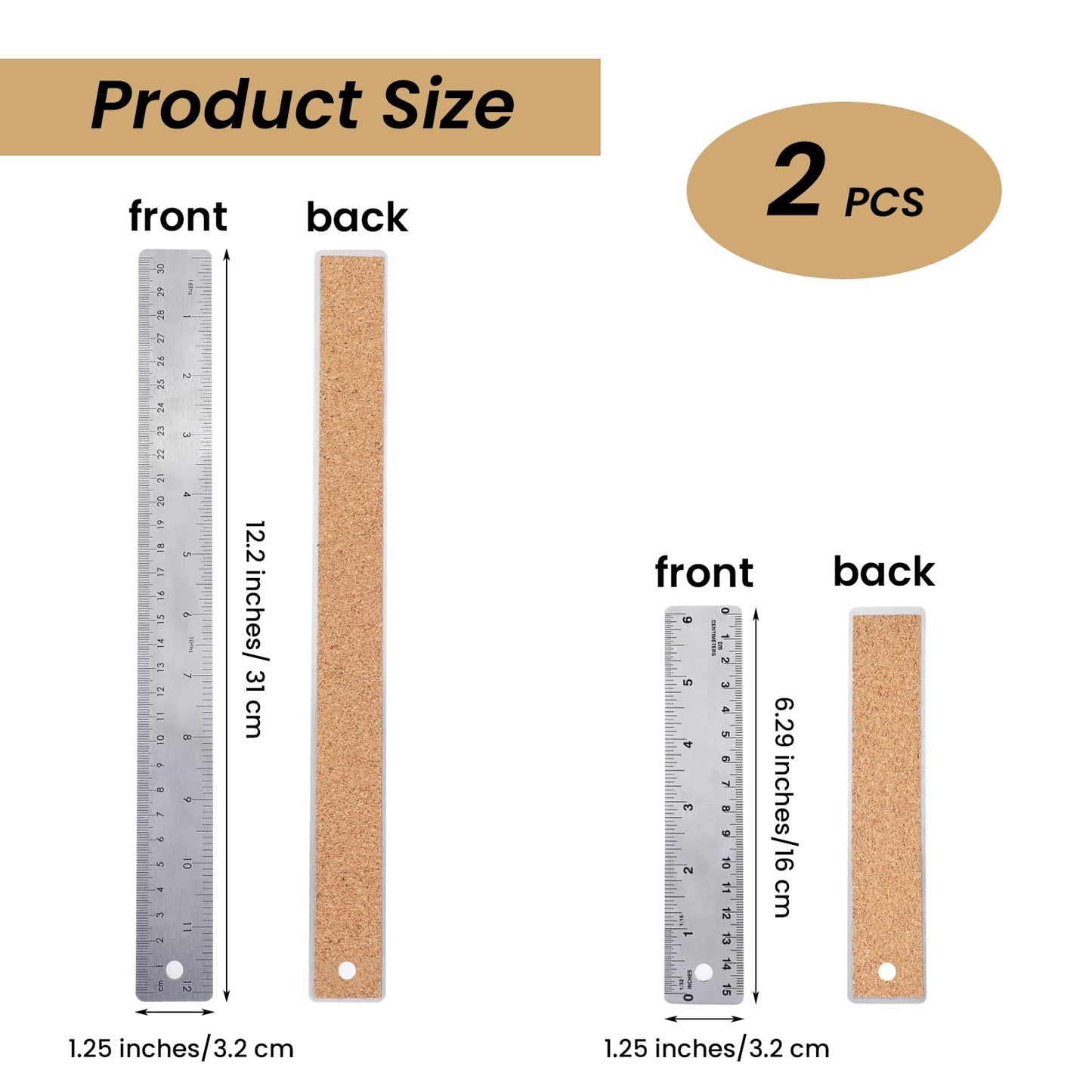 Metal Ruler 30cm 15cm Metal Ruler With Cork Backing Cork Backed Ruler Stainless Steel Metal Straight Edge Ruler With Cork Backed Non-Slip Prevent Ink Leakage For School Office Engineering Tools