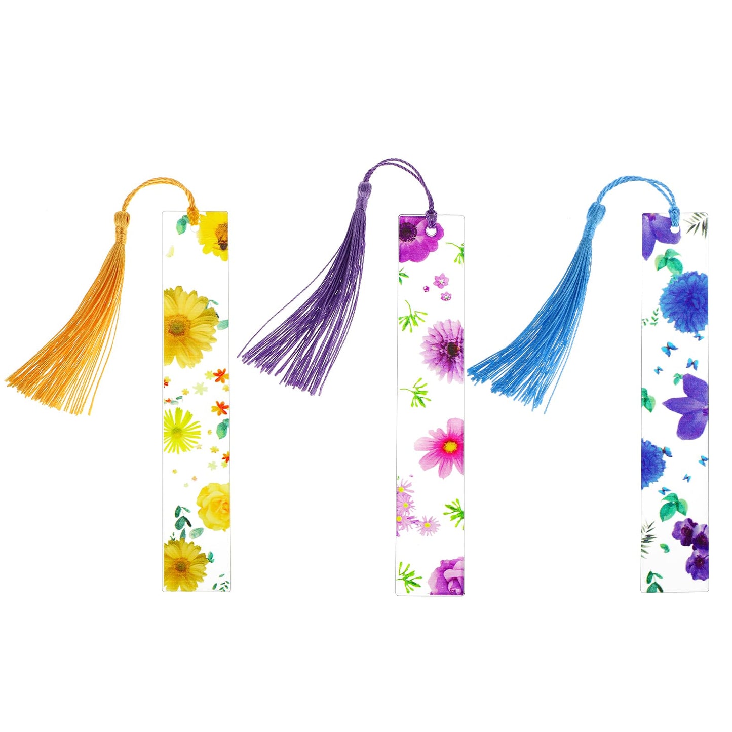 Xinjoduz 3-Piece Dried Flower Resin Bookmarks with Tassels - Handmade, Unique Floral Designs, Lightweight, Durable, Ideal Gifts for Book Lovers