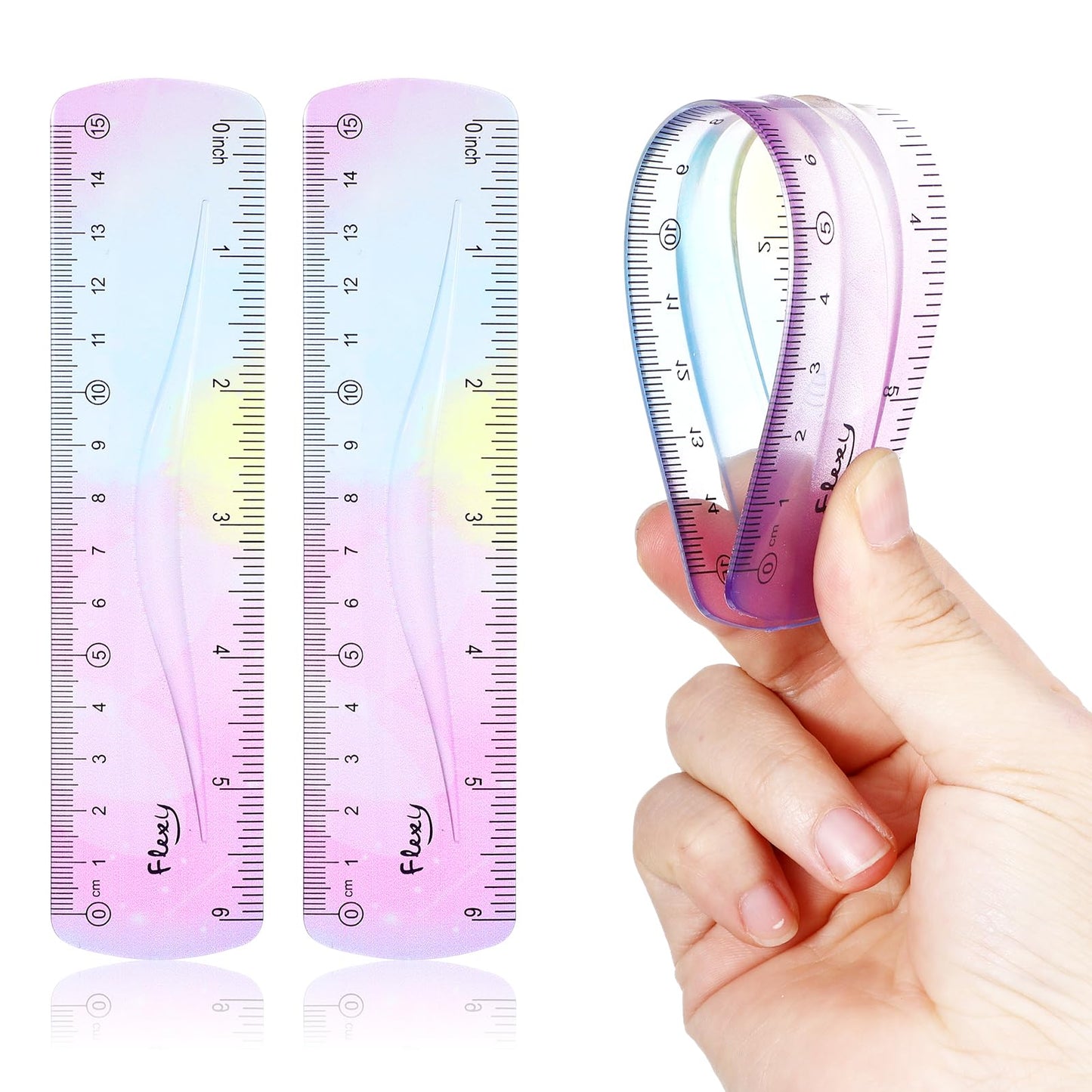 2 Pcs Flexible Ruler 6 Inch Plastic Ruler Soft Bendable Ruler Shatterproof Straight Edge Ruler Colorful Pocket Ruler For School Classroom Office Kids & Adults