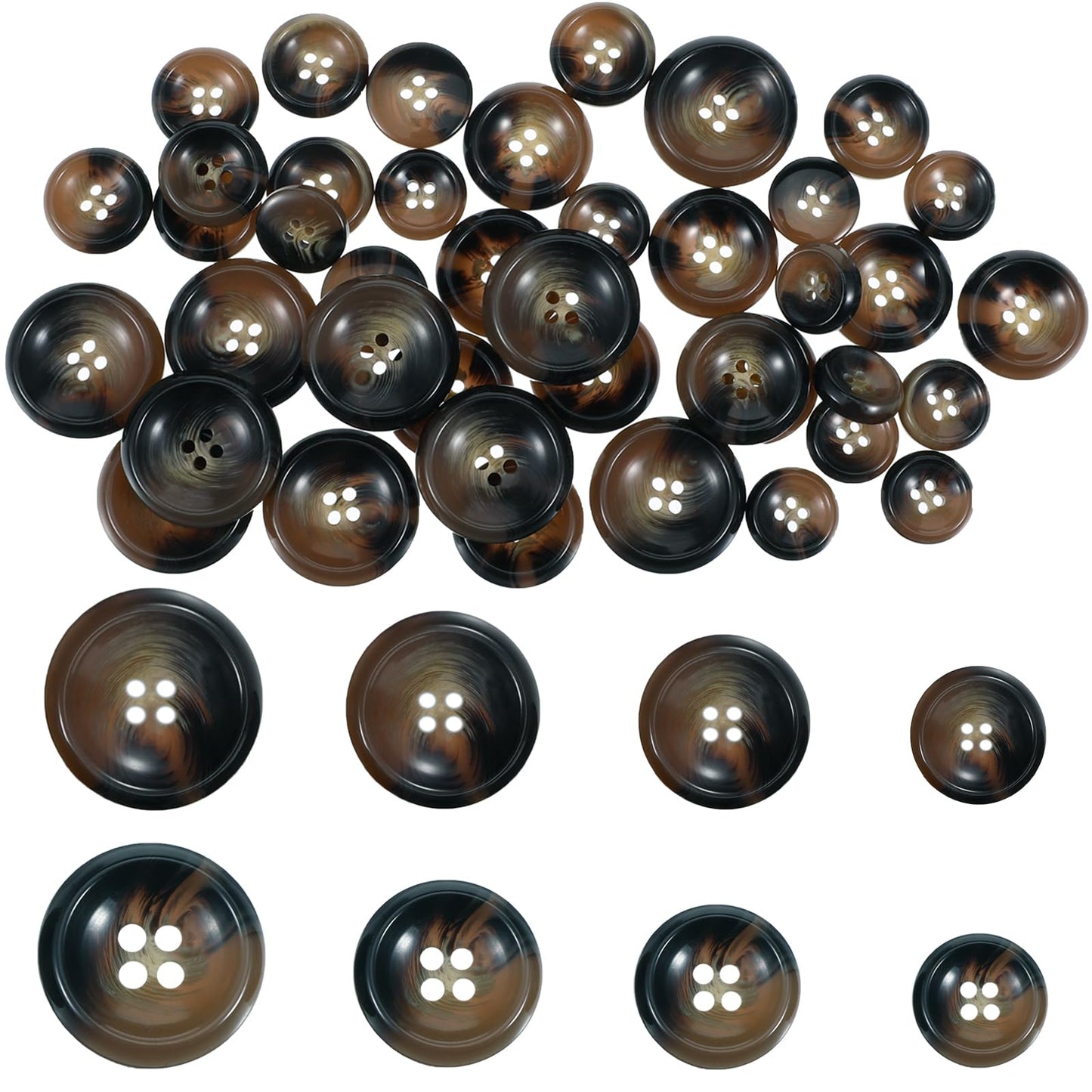 40-Pcs Mixed Resin Sewing Buttons Suits Coats Buttons 4-Hole Craft Round Blazer Buttons Tortoise Shell Buttons for Sewing Crafts Clothes Decorations (Brown 4 Sizes: 15mm, 18mm, 20mm, 25mm)