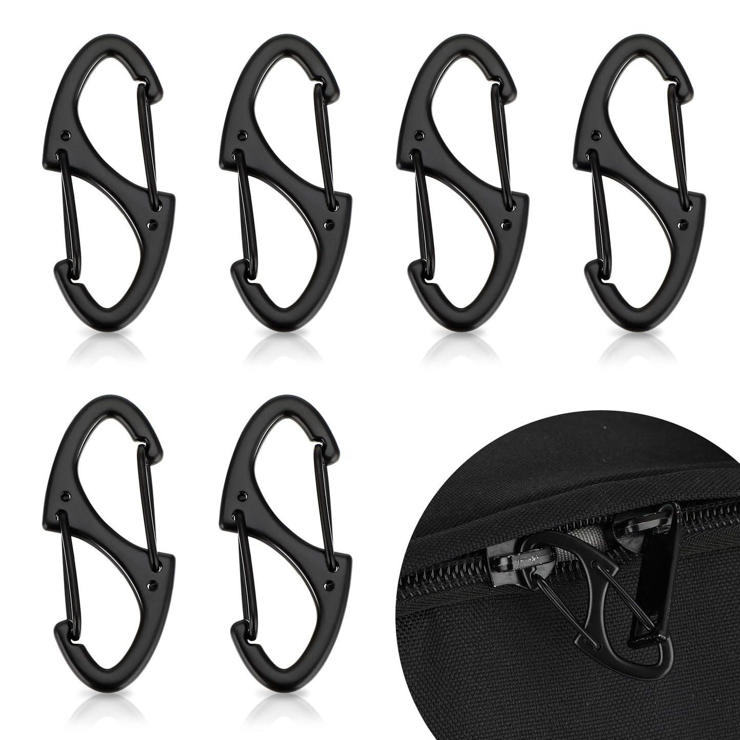 Tyqour 6 Pieces Dual Spring Anti Theft Zipper Clips, Mini Small Locking Carabiner, Suitcase Lock, Luggage Zipper Pull Replacement for Backpacks Traveling Camping Suitcases(Black)