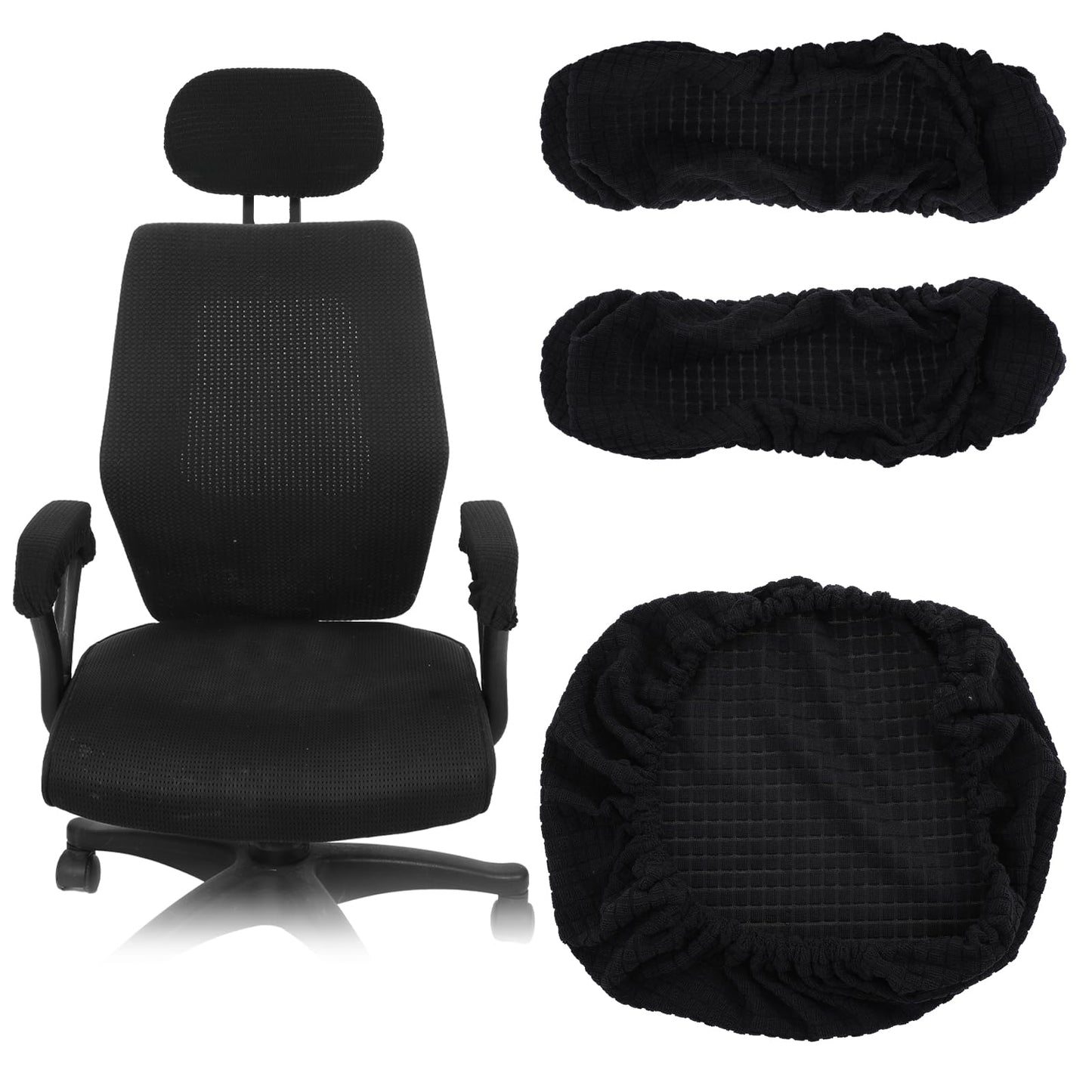 Teaaha 3 PCS Office Chair Arm Covers, Elastic Chair Armrest Covers for Recliners Elastic Armrest Slipcover Pads, Removable Arm Rest Protectors for Desk Chairs, Black