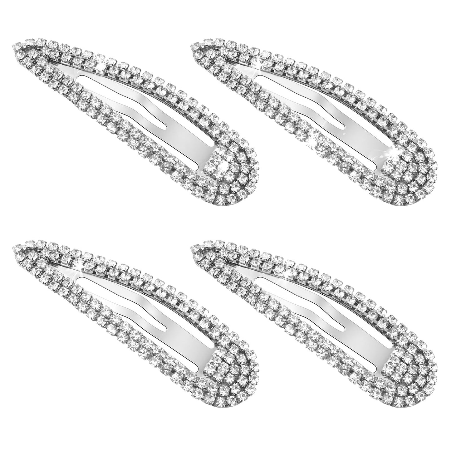 Mabor 4 Pack Silver Rhinestone Hair Clips, Sparkly Snap Barrettes for Women, Elegant Hairpins for Wedding Party Prom