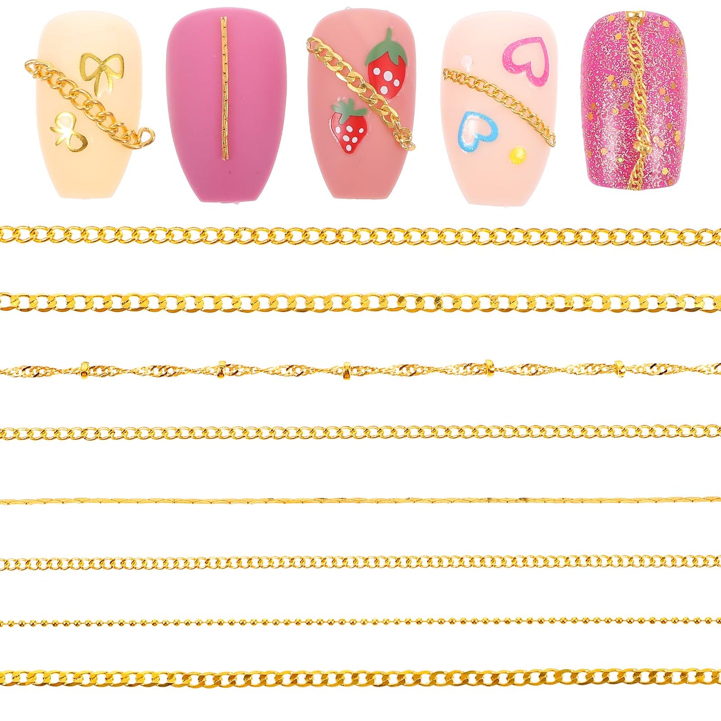 Xinjoduz 8 PCS Gold Nail Charms, 19.7 Inch Metal Nail Charms Gold Charms for Nails Art Bling Nail Jewelry Accessories for Women DIY Making Nails(8 Style)