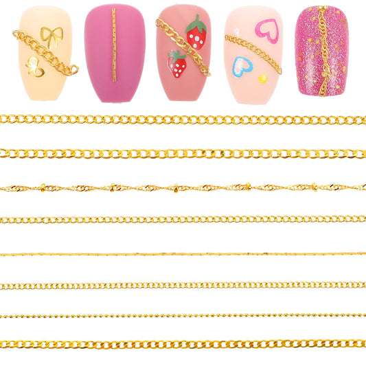 Xinjoduz 8 PCS Gold Nail Charms, 19.7 Inch Metal Nail Charms Gold Charms for Nails Art Bling Nail Jewelry Accessories for Women DIY Making Nails(8 Style)