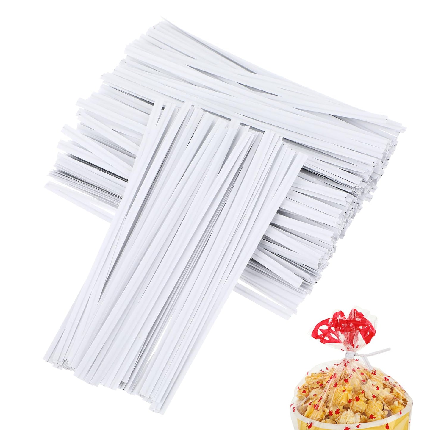 Mabor 1000pcs Bag Twist Ties, White Bread Ties,Reusable Environmentally Friendly Kraft Paper & Iron Wire Inside,Plastic Ties,Twisted Ties,Cake Bags Ties,Bread,Candy,Gift Kitchen Home