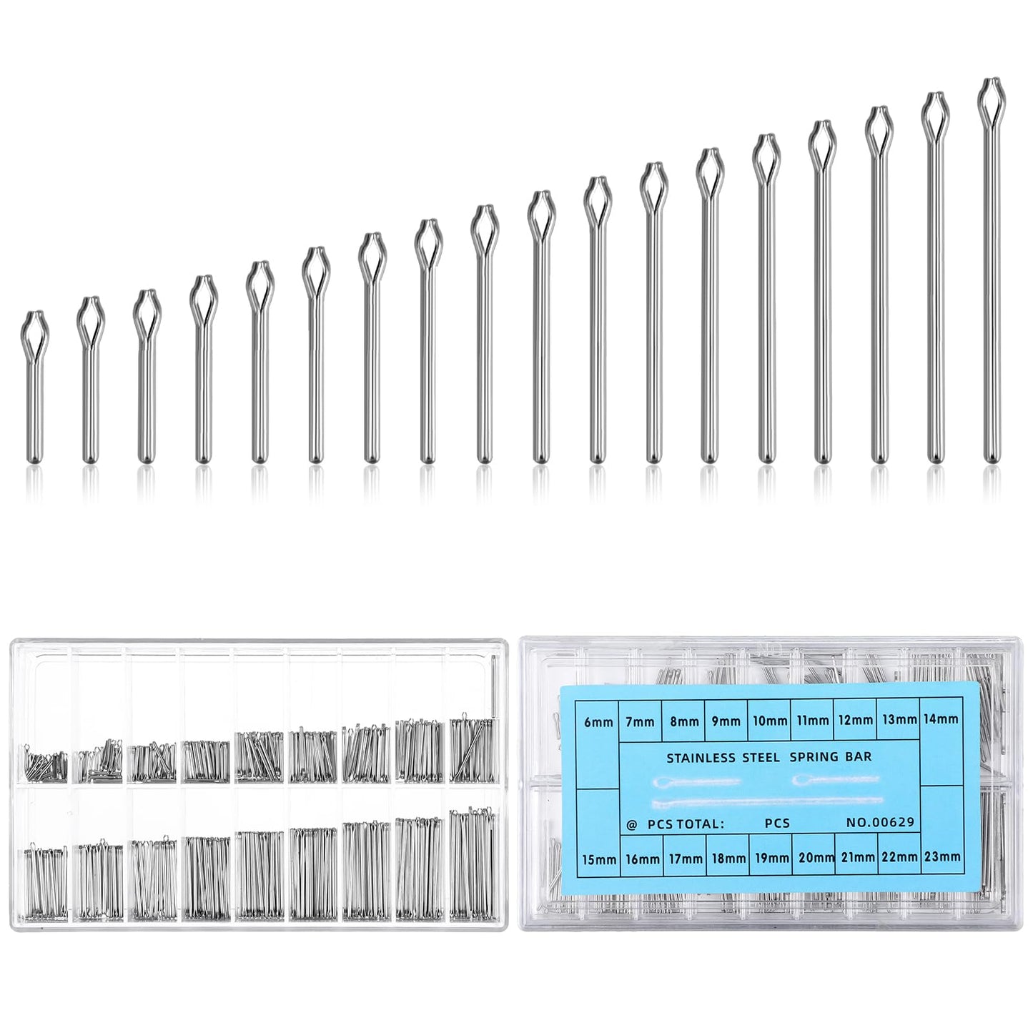 Mabor 360 Pieces Pins for Watch Strap, Stainless Steel Watchmaker Tool Set, 6-23 mm, Watch Strap, Cotter Pins, Spring Bar Tool, Assortment of Watch Strap, Links, Pin Pins for Watch Repair