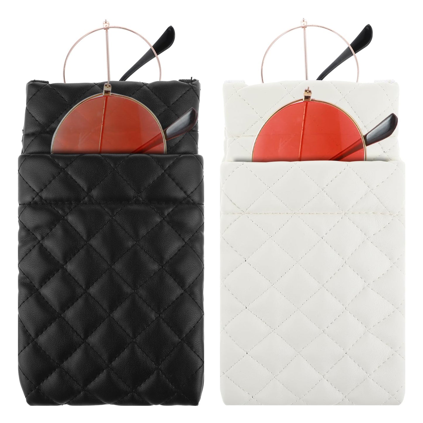Tyqour 2pcs PU Leather Portable Double Glasses Case, Eye Glass Cases, Sunglasses Pouch Case Soft Eyeglass Case for Women, Sunglass Case Soft, Sunglasses Organizer Pouch