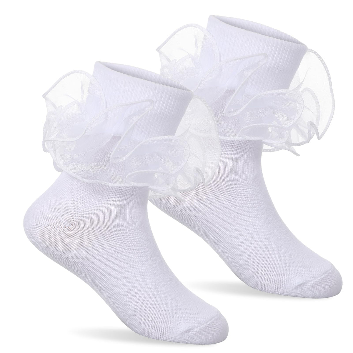 ZAHESIDS Women Big Ruffle Ankle Socks Adult Double Lace Frilly Cute Socks