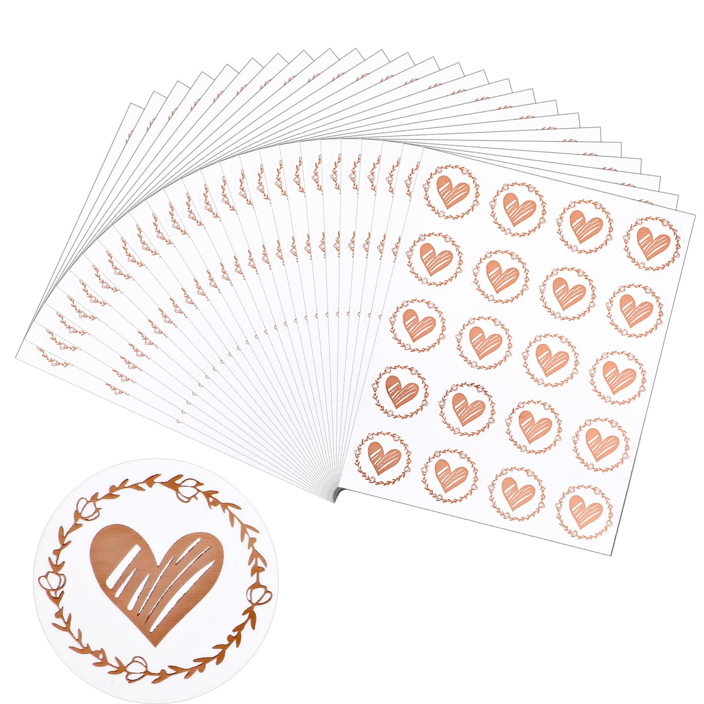 Teaaha 500 PCS Envelope Stickers 1.25" Clear Rose Gold Heart Seal Stickers Love Stickers Round Sealing Sticker for Wedding Invitations Greeting Cards Gifts Valentine's Day Bridal Shower(Rose Gold)