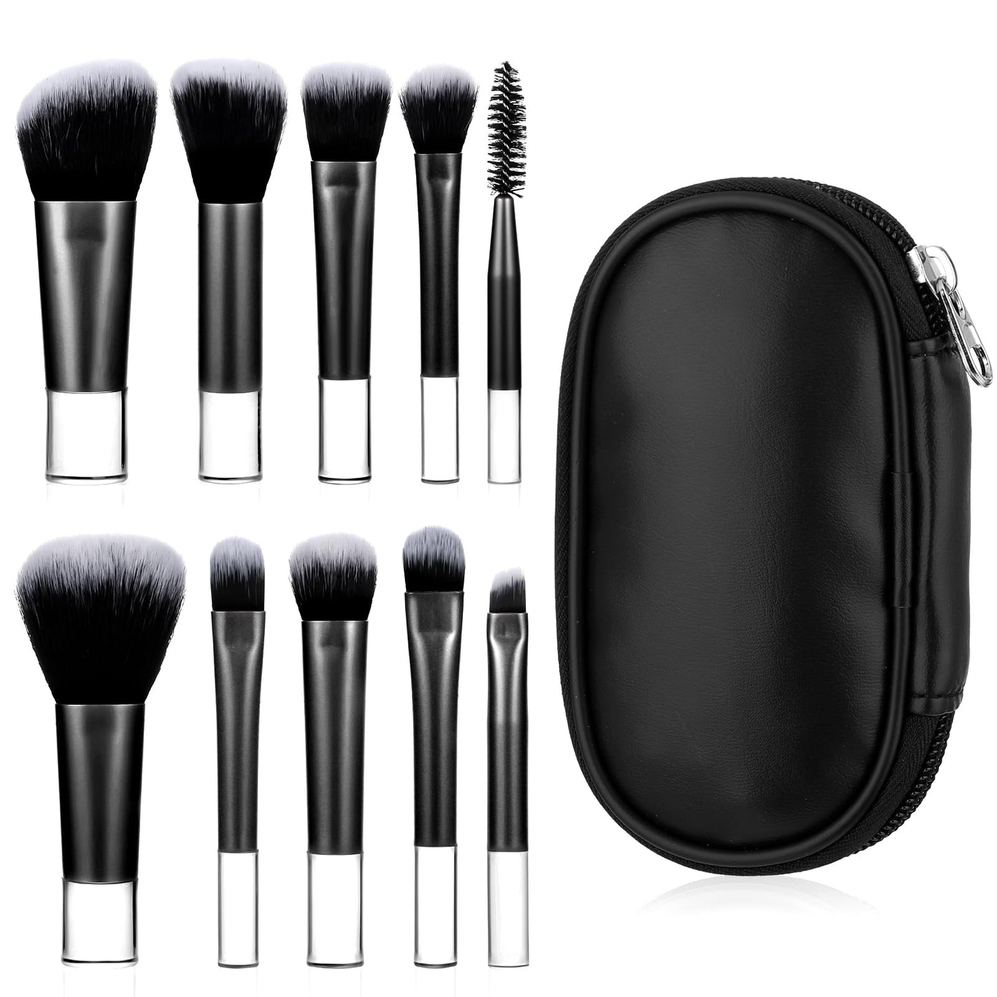 10 PCS Makeup Brush Set, Mini Travel Size Cosmetic Brushes Kit with Case, Full Function Foundation Eyebrow Blending Concealer Blush Eyeshadow Contour Powder Brush