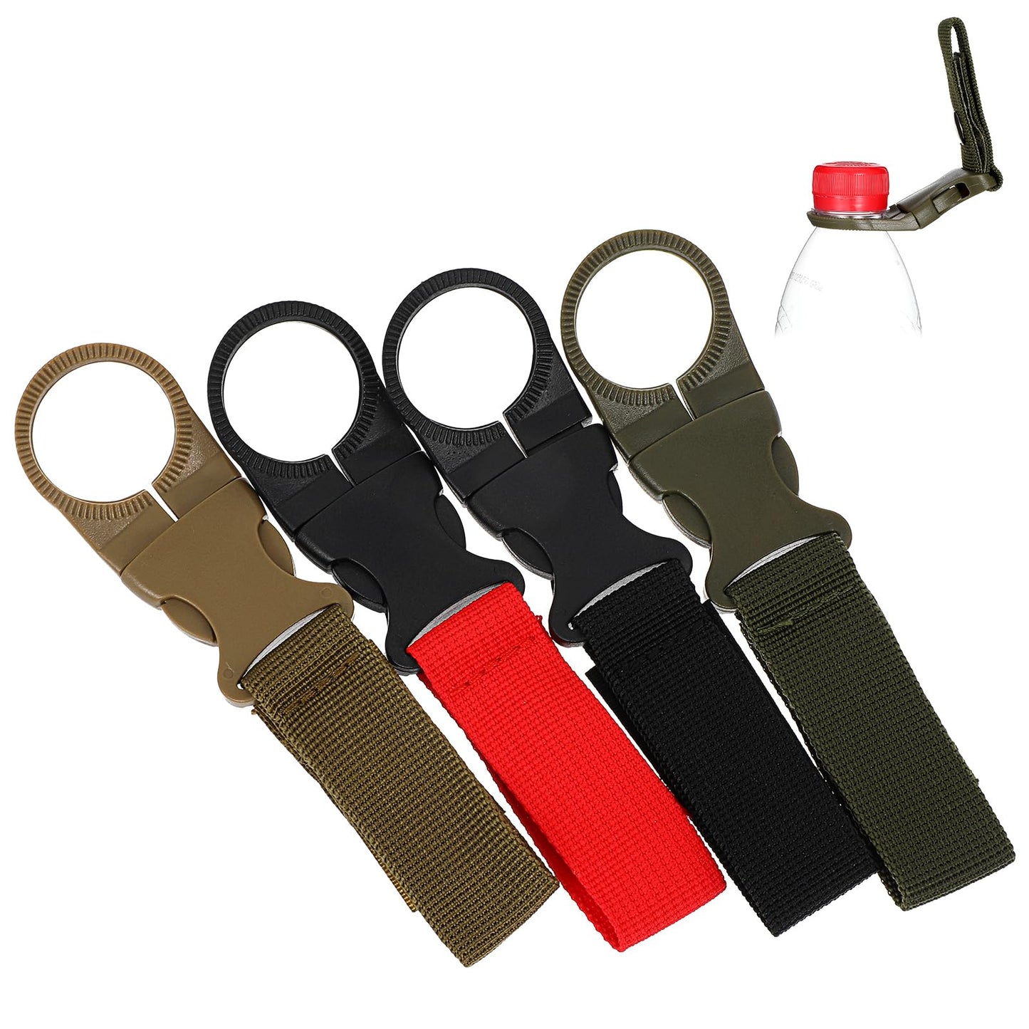 4PCS Hanging Bottle Buckle Clip, Portable Mineral Water Bottle Clip, Belt Nylon Webbing Strap, Water Bottle Holder Backpack Webbing Strap for Outdoor Camping Hiking Traveling