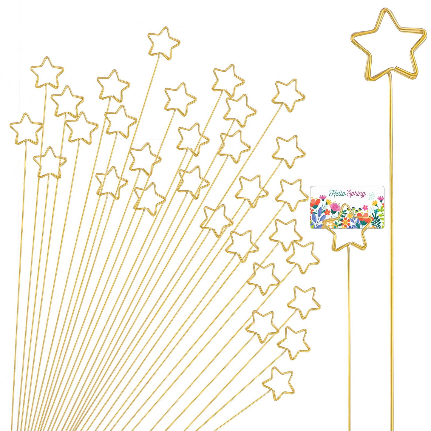 Sorcristy 30 PCS Floral Card Holder Picks, Star Flower Card Holder Picks, Metal Place Card Floral Picture Clip Holder for for Bouquets, Greeting Cards, Postcards (Gold)