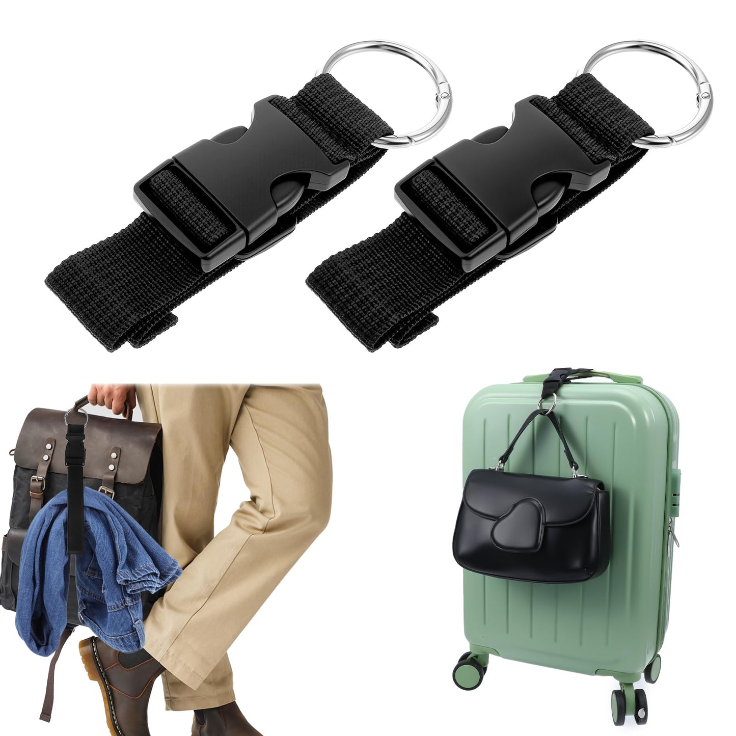 2 PCS Add a Luggage Straps for Suitcases, Adjustable Suitcase Belt Straps, Jacket Holder Backpack Travel Attachment Accessories for Connecting Luggage Easy to Carry Your Extra Bags (Black)