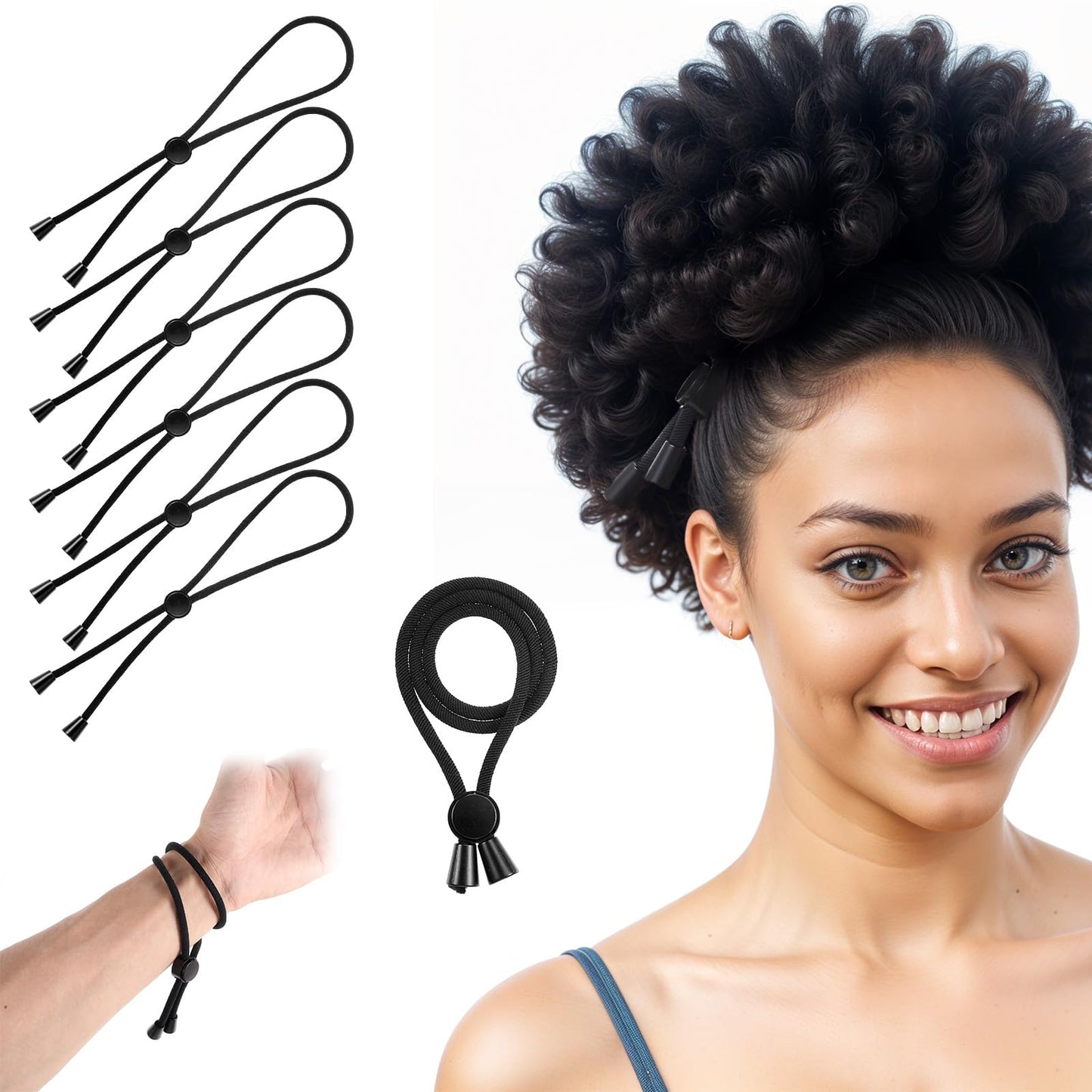 Nogeqi 8apcs Adjustable Hair Ties,Adjustable Afro loc accessories for black women,Adjustable rip tie hair tie,Ponytail Holders for Thick Hair,Afro Puff Ponytail for Black Women(Black)