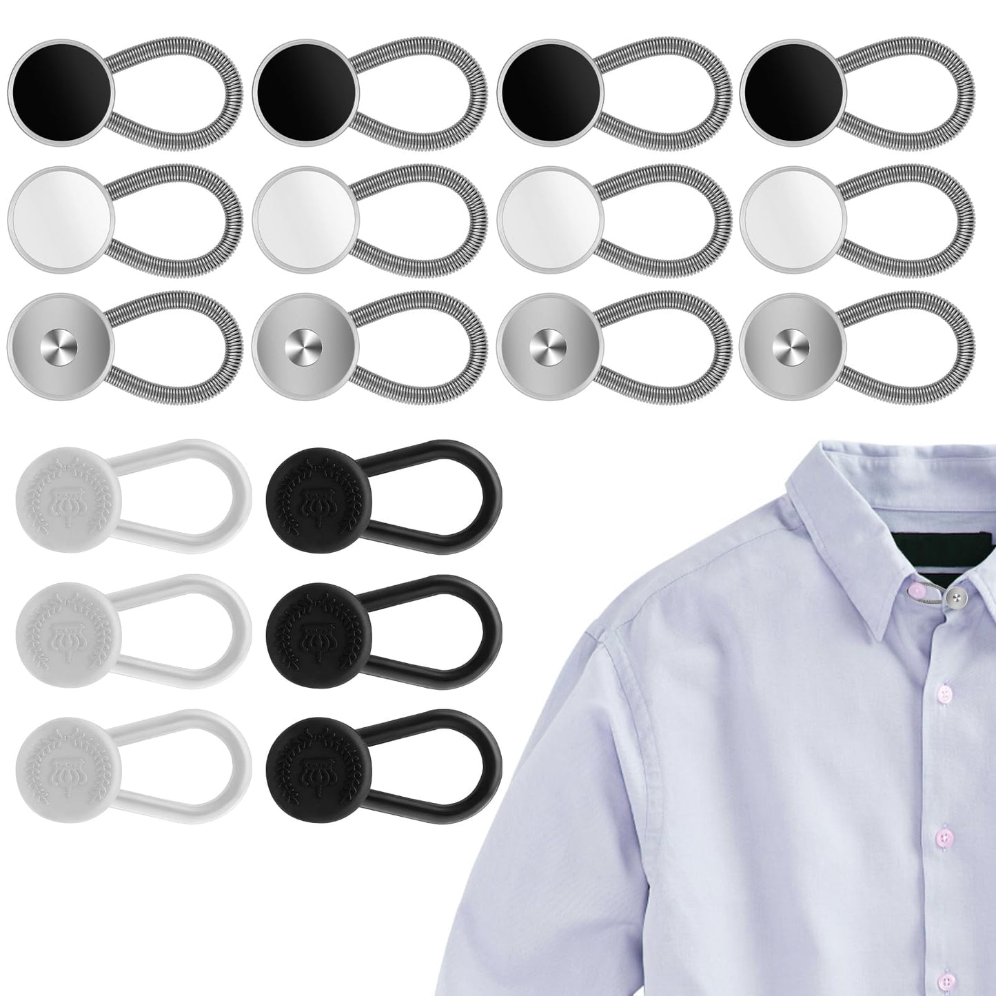 Ouligay 18PCS Collar Extender Buttons Shirt Collar Extenders Elastic Button Extenders Neck Button Extender Elastic Collar Extenders Metal Shirt Extender for Men Women Shirts Pants Jeans