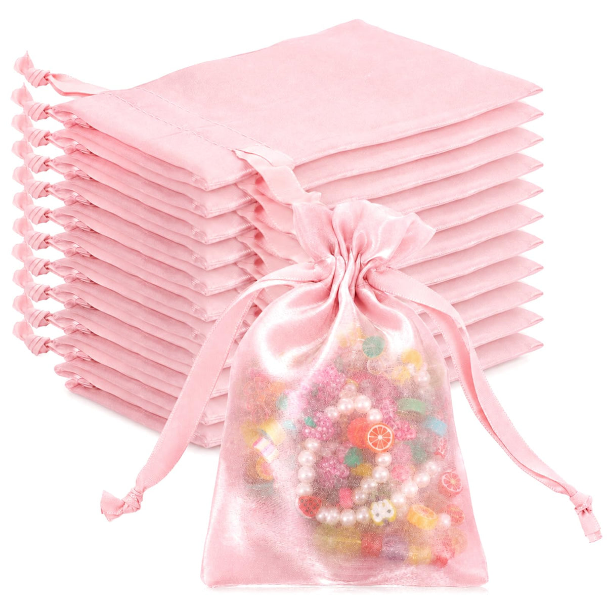 ZAHESIDS 12 Pack Small Organza Bags 5.9x3.9 Inch Drawstring Gift Bags(Pink)