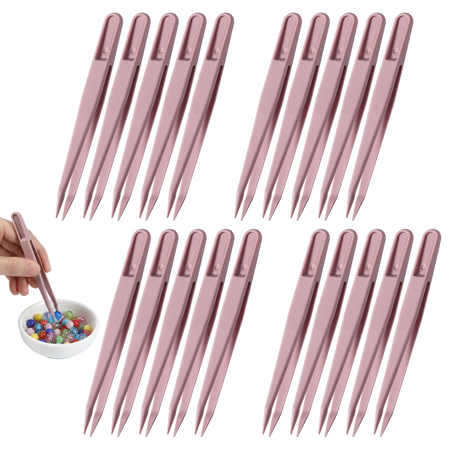 Xinjoduz 20 PCS Plastic Tweezers, Fuse Beads Forceps, Handmake Beads Crafts Tweezers for Kids, Manual Creative Craft Game Tool for Beading Projects DIY Crafting Jewelry Making Family (4.33 inch, Pink)