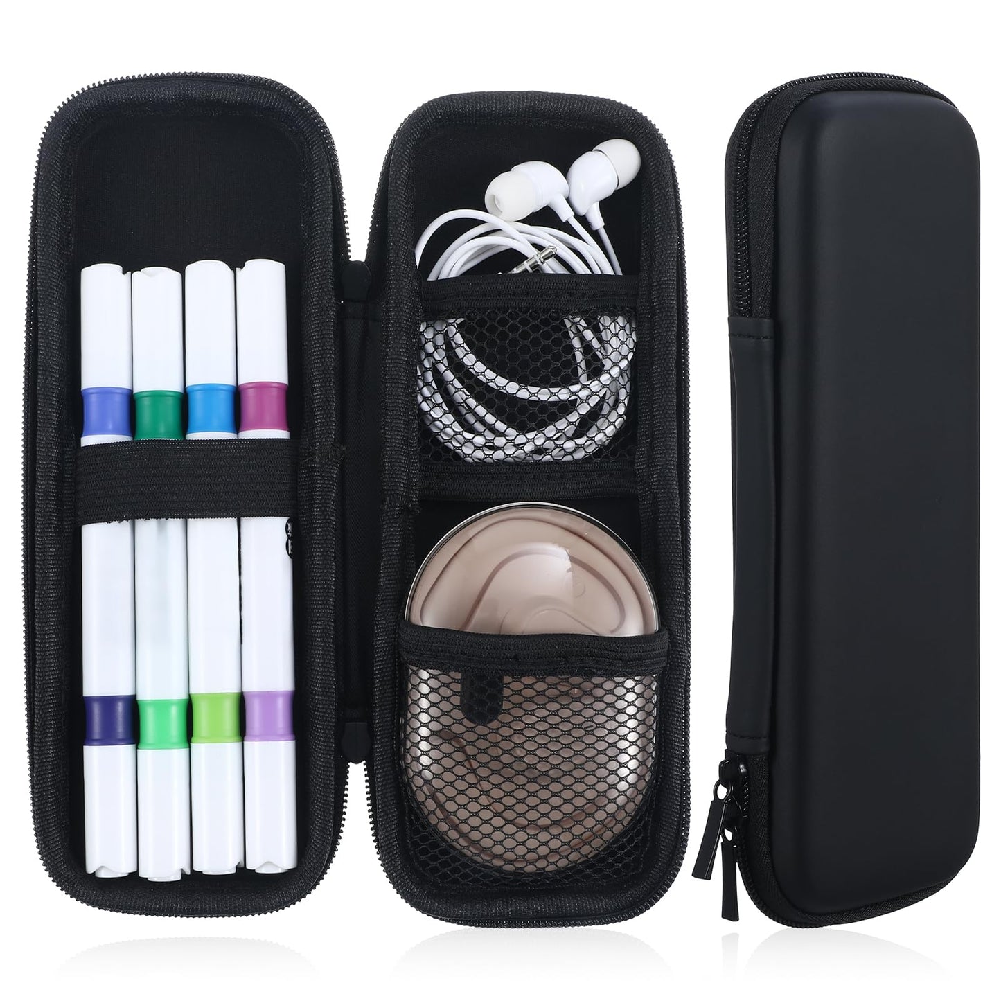 Sorcristy Black Pencil Case, Slim Small Pencil Case Hard Shell Pencil Case Holder Pen Case Organizer Box for USB Cable, Earphone, Fountain Pen, Ballpoint Pens (Black)